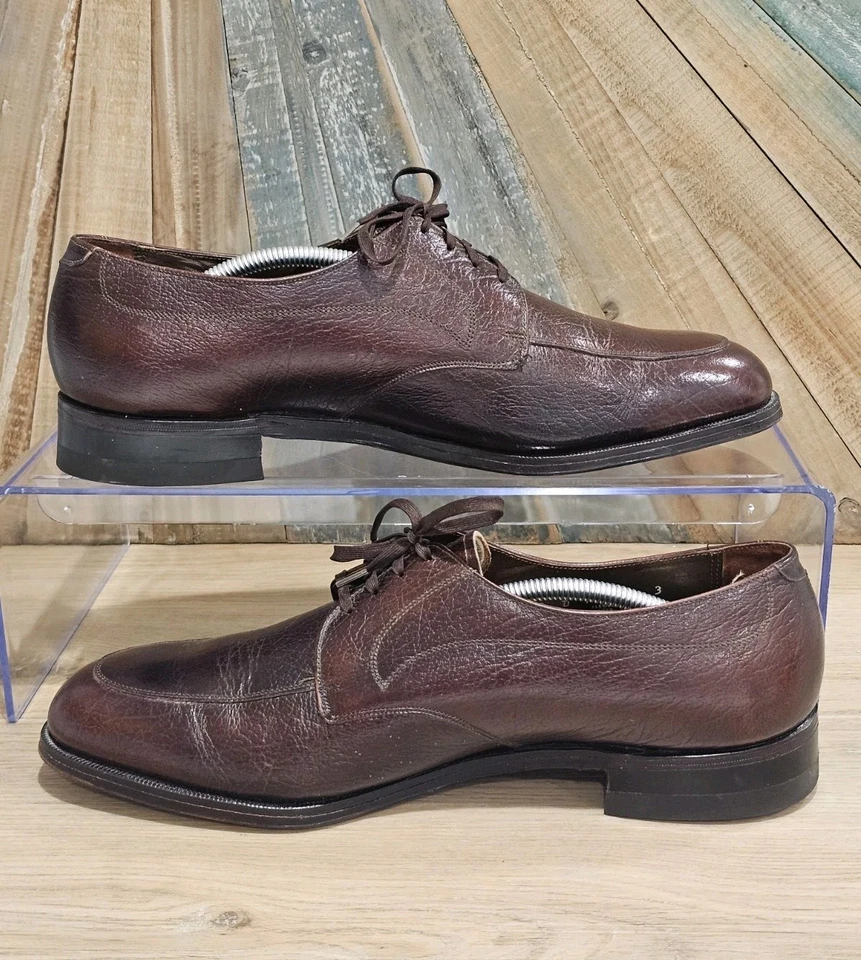 Vintage Florsheim Plain Toe Dress Shoes, Leather, Dark Brown, Mens Size 13 D 60s - Image 3 of 4