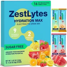 16 Pack Salt Electrolytes With Vitamins 5 Oz Powder Drink Mix Packets Sugar Free