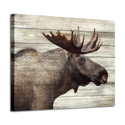 Wildlife Canvas Pictures Wall Art: Majestic Moose Animal Artwork Print in Wood G