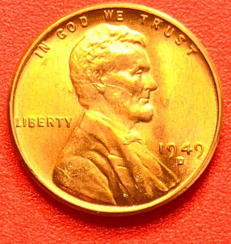 1949-D Lincoln Wheat Cent Penny GEM RED BU From an Original Bank Roll