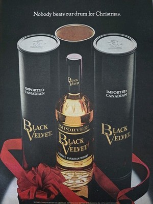 1970 Black Velvet Blended Canadian Whiskey Nobody beats our drum Christmas ad
