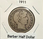 1911 Barber Half Dollar, 50C, 90% Silver, VG+