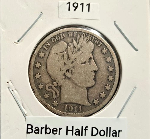 1911 Barber Half Dollar, 50C, 90% Silver, VG+