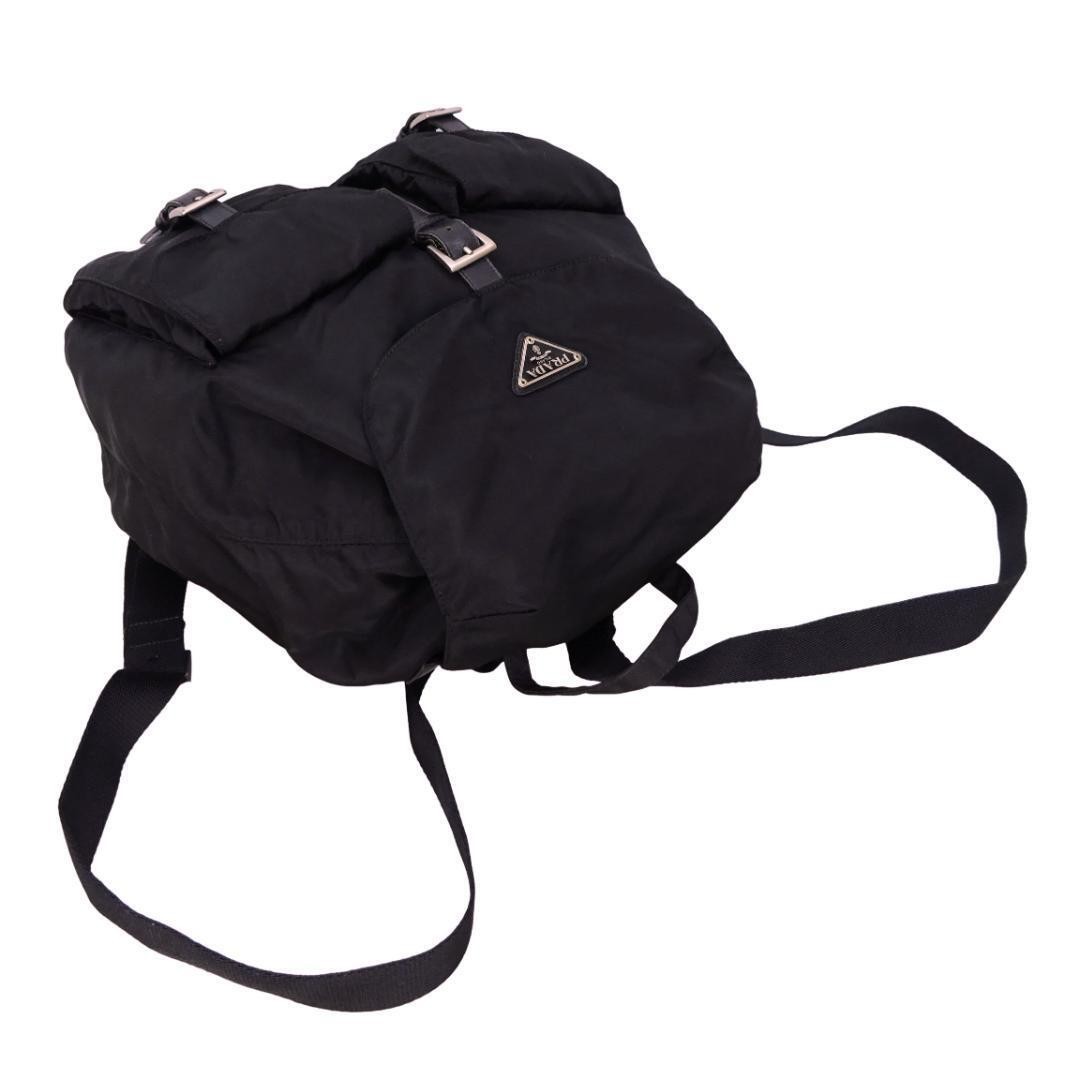 PRADA Backpack Triangle Logo Black Nylon Leather Silver B2811F Backpack Daypac thumbnail 3