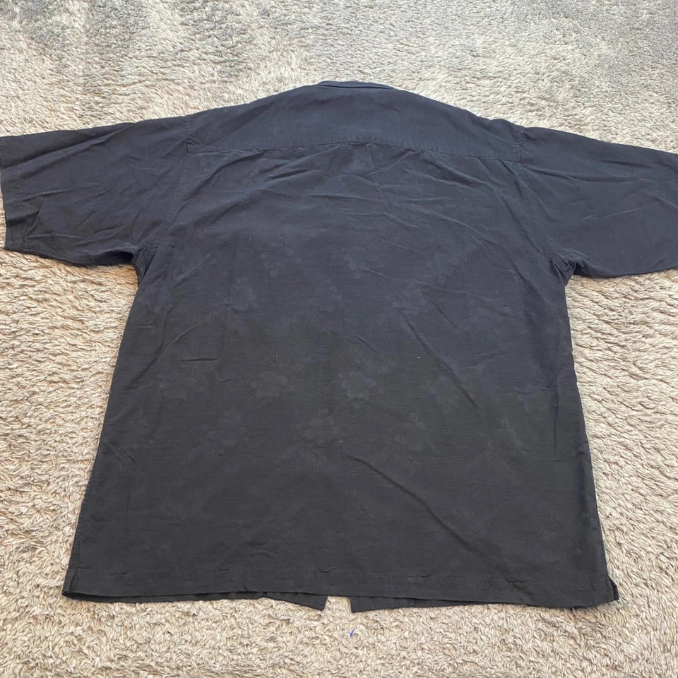 Camisa Roberto Villini Hombres 2XL Negra Seda Floral Adornada Vacaciones Playa Campamento Foto 2 de 4