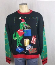 33 Degrees Santa Dinosaur Presents Ugly Christmas Sweater L Christmas in July