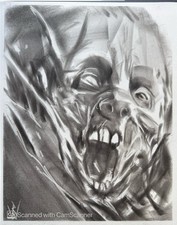 Zombie Horror Portrait Pastel Drawing 11x14 Dark Art Original