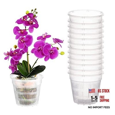 12 Pcs Clear Plastic Orchid Pots - 4'' with Holes - 4.3'' Orchid Pot