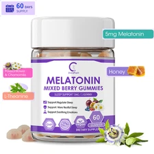 Melatonin with L-Theanine, Valerian Root, Sleep Aid, Cherry Flavored 60 Gummies