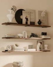 Rustic Wood Floating Shelves Set of 3, 48Inches Wood Rustic Farmhouse Wall Sh...