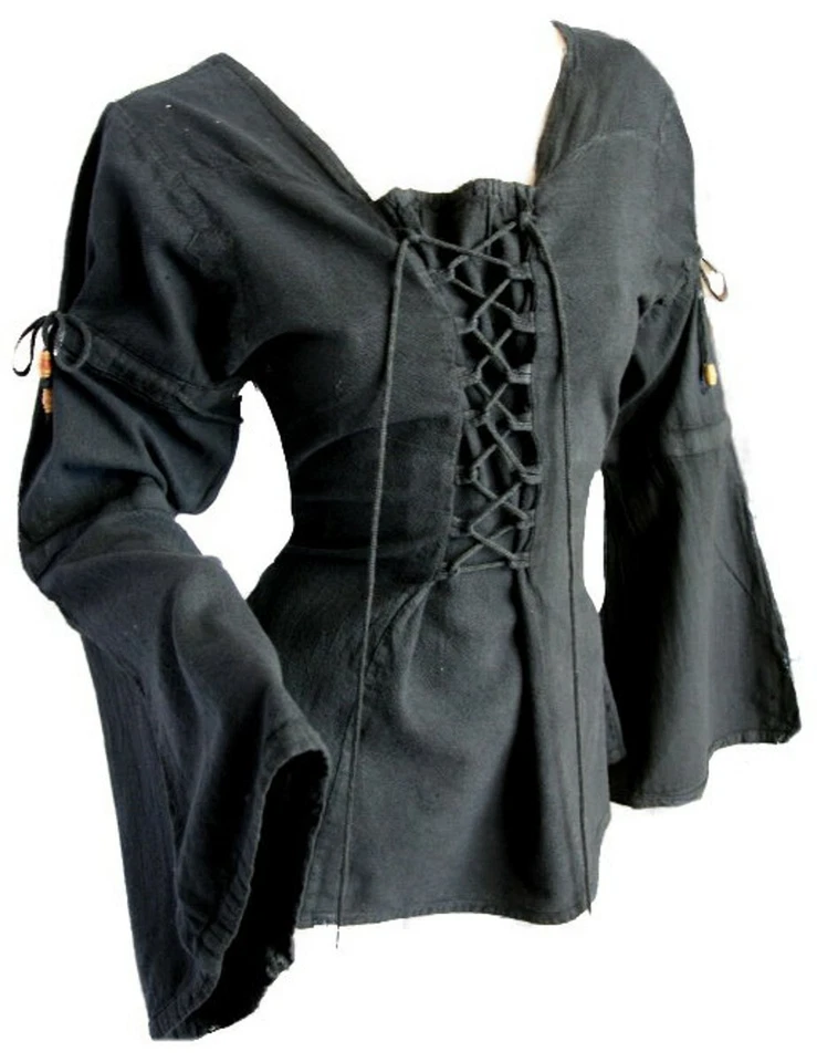 MARKENLOS Gothic Mittelalter Larp Magd Mieder Bluse zum Schnüren 36 38 40 42 44 46