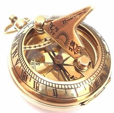 Lot Of 3 Collectible Antique Maritime Brass Push Button Sundial Pocket Compass