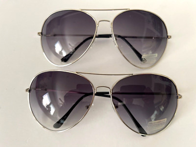 2 Pack Large Aviator Style UV400 Sunglasses Chrome Metal Frame Smoke Lens $9.99