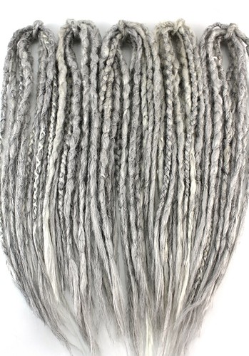 Gray White Dread Extensions Single Double Ended Dreadlocks SE DE Synthetic Dread - Picture 4 of 11