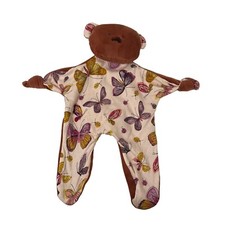 Babies Child Brown Bear Handmade Lovey Butterfly Print Security Blanket 14X14