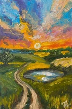 Field Painting Provence Original Art Landscape Abstract Wall Art Sunset Painting