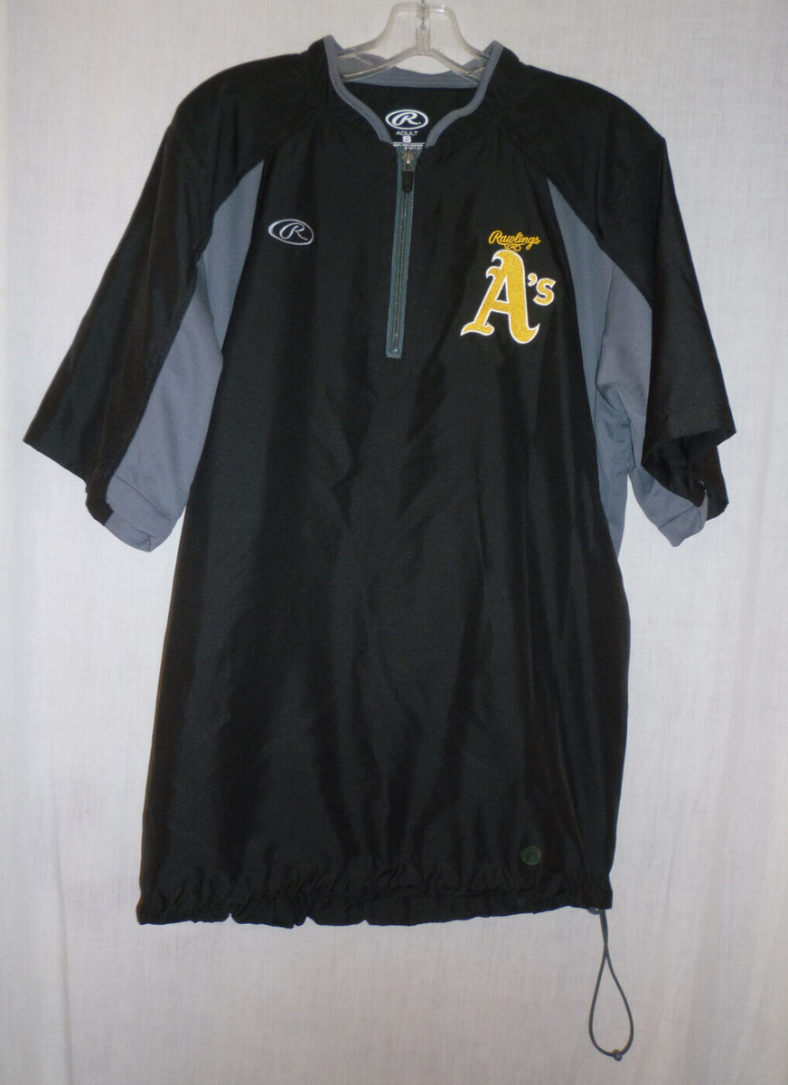 RAWLINGS Short Sleeve Black Baseball 1/4 Zip Jacket with A's, Size