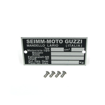 Typenschild Blanco mit 4x Kerbnagel für MOTO GUZZI ''Seimm-Moto Guzzi''