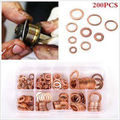 200pcs 9 Size Seal O-Ring Gasket Engine Oil Drain Plug Copper Crush Washer w/Box