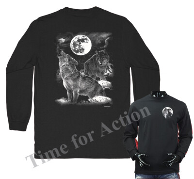 Night Wolves Howling Moon Wilderness Wildlife Animal Graphic Long Sleeve