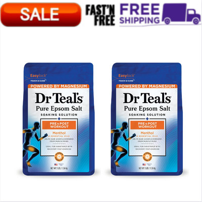 Dr Teal's Pure Epsom Salt Soak, Pre & Post Workout with Menthol, 3 lbs (2 PACK)
