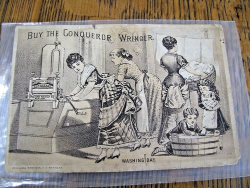 Victorian Trading Card-Washing Day-"Buy the Conqueror Wringer"-Burleigh Bros-NH - Picture 3 of 3