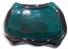 Vintage 1950's Blenko Aqua Green Color Handmade Sculptured Glass Square Display 