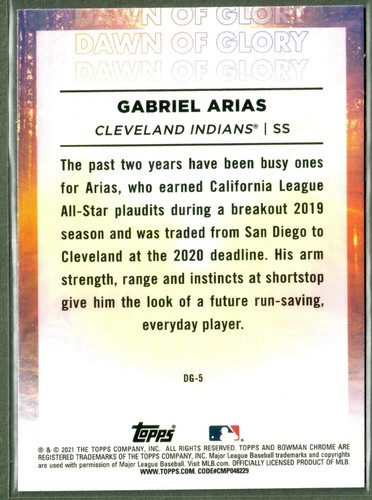2021 Bowman Chrome Gabriel Arias Dawn of Glory Mojo Refractor Indians SP - Picture 2 of 2
