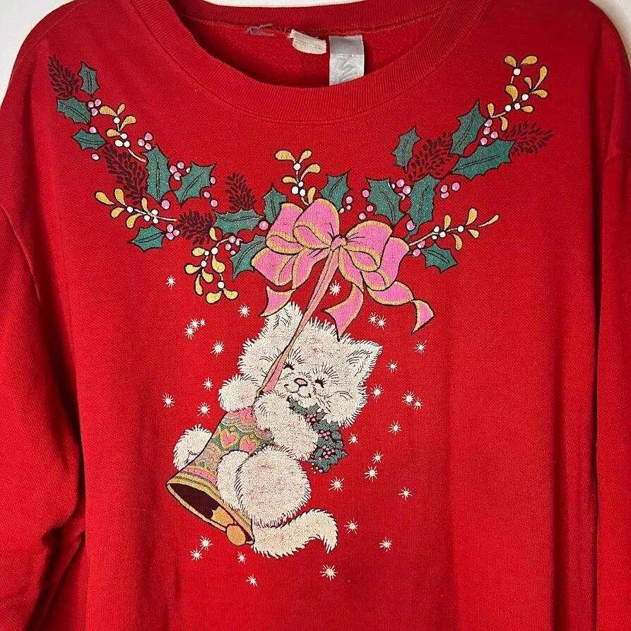 De Colección Linda Navidad Gato Gatito Gráfico Sudadera Años 80 90 Mujer 3XL Fea Navidad Foto 2 de 4