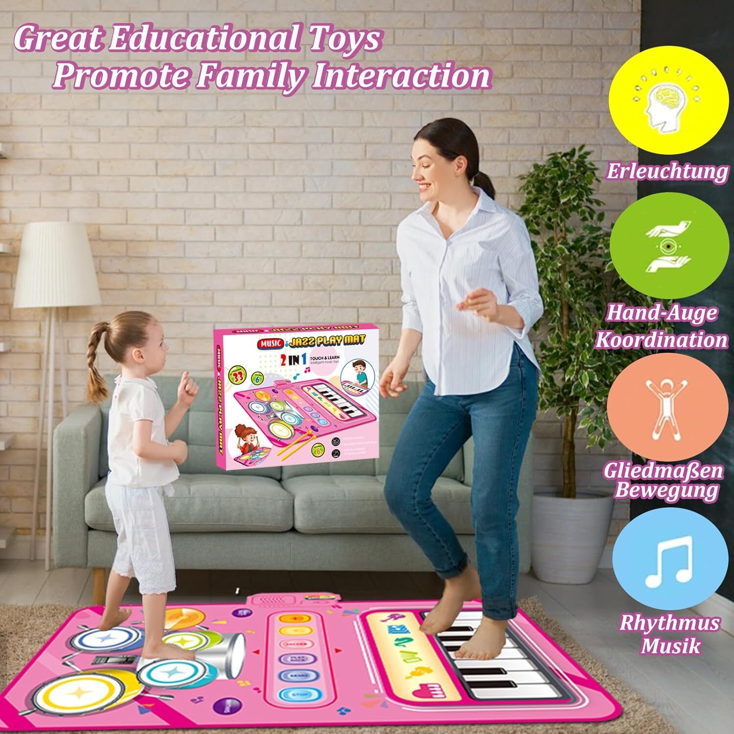 Toys for 1 2 3 4 5 Year Old Girls, 2 in 1 Music Mat Gifts for Girls