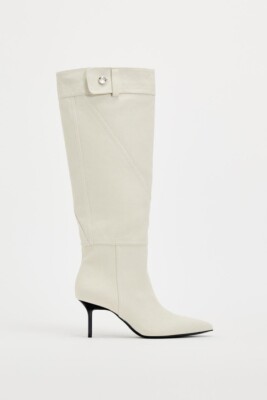 ZARA WOMAN DENIM HIGH HEEL KNEE HIGH BOOTS BEIGE 3089/310 SZ