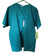 Landau NEW Unisex Reversible V-Neck Scrub Top Medium Tall Teal Green