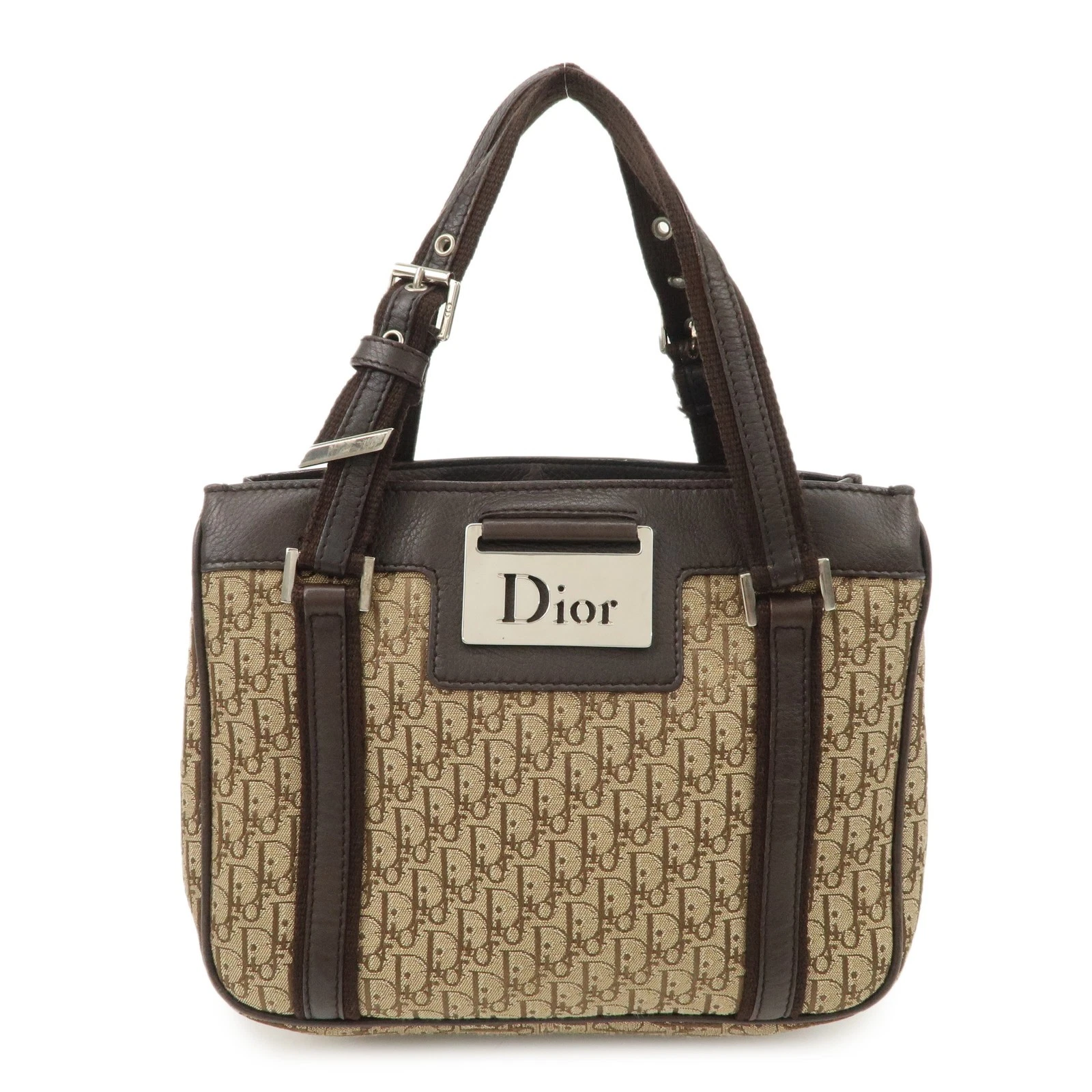 Authentique sac à main Christian Dior trotteur cuir toile marron occasion F/S