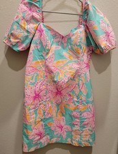 Lilly Pulitzer Bonita Blooms Lunetta Stretch Shift Dress Puff Sleeve Size 12