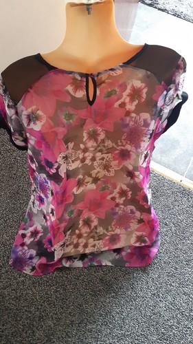 Per Una Pink Purple Flower Sheer Top Size 18 - Picture 4 of 7