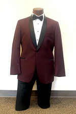 WINE SHAWL COLLAR TUXEDO - 2 PC 40R COAT  34 WAIST PANTS - SUPER 120'S WOOL