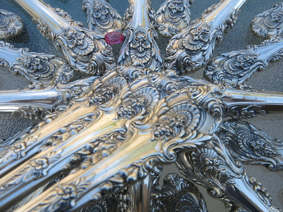 7pc WALLACE SIR CHRISTOPHER ALL- STERLING SILVER OLD FLATWARE SET SERVERS 22Oz! - Image 4 of 4