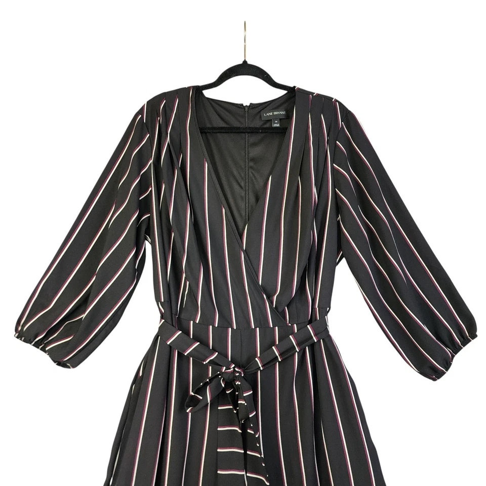 Lane Bryant Womens Striped Faux Wrap Jumpsuit Plus Size 16 Black Tie Waist Flowy - Image 3 of 4