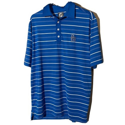 FootJoy Mens Large Blue Striped Polo Shirt Athletic Fit Eagles Logo Golf Top