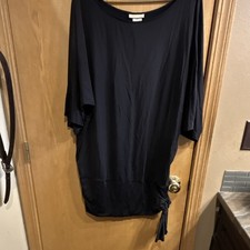 Michael Kors Black Jersey Shift Dress 3/4 Sleeve Tie Accent Knee Length Size M