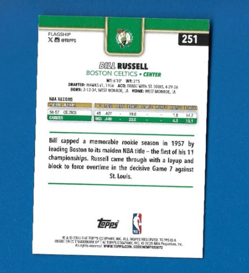 2025-26 Topps Bill Russell Gold Serial'd/2025 Parallel, Boston