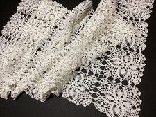 Long Table Runner Mantle Handmade VTG Floral Victorian White 16x53 Crochet LACE