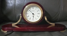 Benchmark Brown Gold Wooden Mahogany Brass Round Table Top Mantle Desk Clock