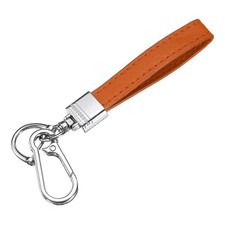 Car Key Chain Ring Clip Metal Leather Keychain Key Fob with D Ring, Orange
