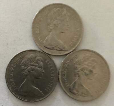 Great Britain (United Kingdom) 1974, 1975, & 1976  Ten (10) New Pence 3 Coin Lot