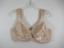 Playtex 18-Hour Bra 42C Beige Wide Strap Wireless Satin Floral 4693 Vtg