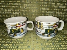 John Deere Winter Farm Scene Mugs / Glasses / Cups - Set Of 2