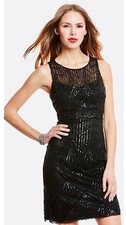 SUE WONG 2 Black Beaded Sequin LBD Embellished Illusion Cocktail Formal Dress