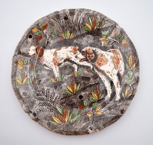 Assiette à dessert faïence de Gien modèle Rambouillet décor de chasse épagneul 2