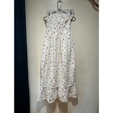 Jessica Simpson Womens Floral Strapless Smocked Maxi Dress White Pink Large L